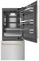 ZLINE Autograph Edition 36" 19.8 Cu. Ft Satin Stainless Steel Built-In Bottom Freezer Refrigerator with Graphite Gray Interior Champagne Bronze Accents-1