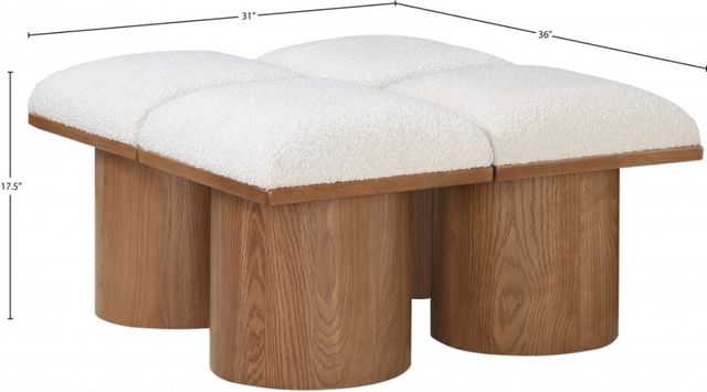 Meridian Furniture Pavilion 4-Piece Cream/Walnut 31" Modular Bench Set-3