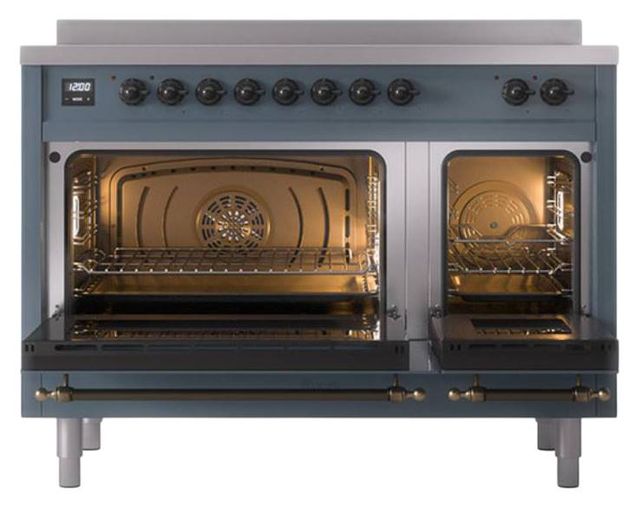 Ilve® Nostalgie II Noblesse 48'' Blue Gray Pro Style Induction Range with Burnished Trim-2