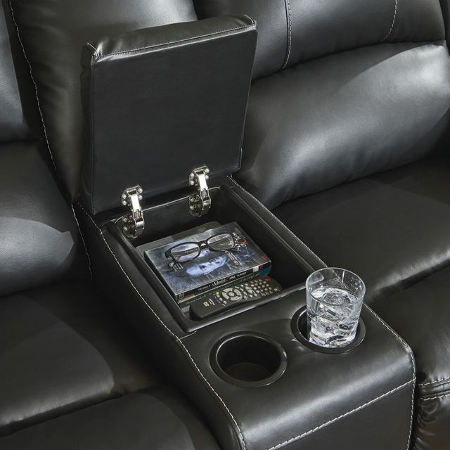 Signature Design by Ashley® Calderwell Black Double Power Reclining Loveseat with Console-1