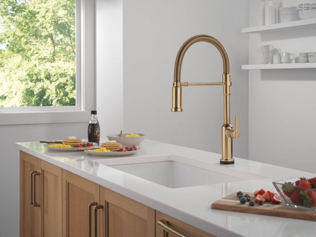 Delta Cordova™ Lumicoat® Champagne Bronze 22" Touch2O® Technology Kitchen Faucet with Touchless Technology-1