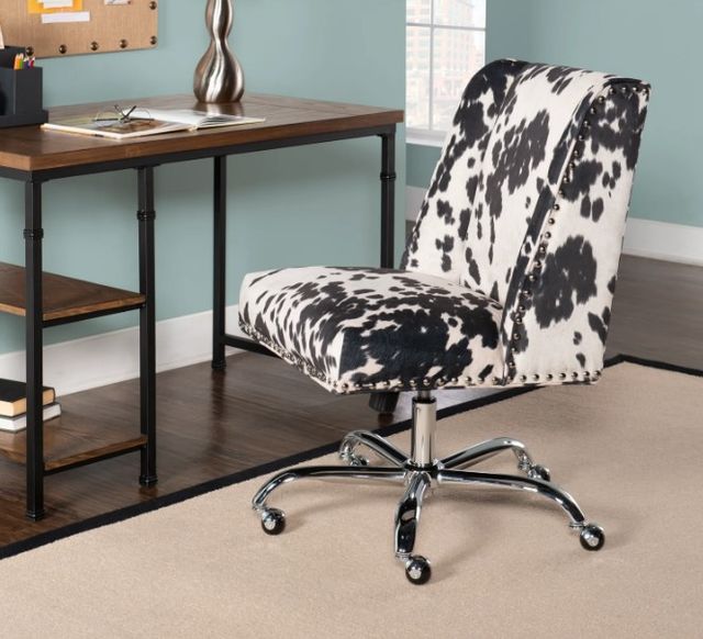 Linon Draper Black Cow Print Office Chair-1