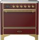 Ilve® Majestic III 36" Burgundy Pro Style Induction Range with Solid Door and Brass Trim-0