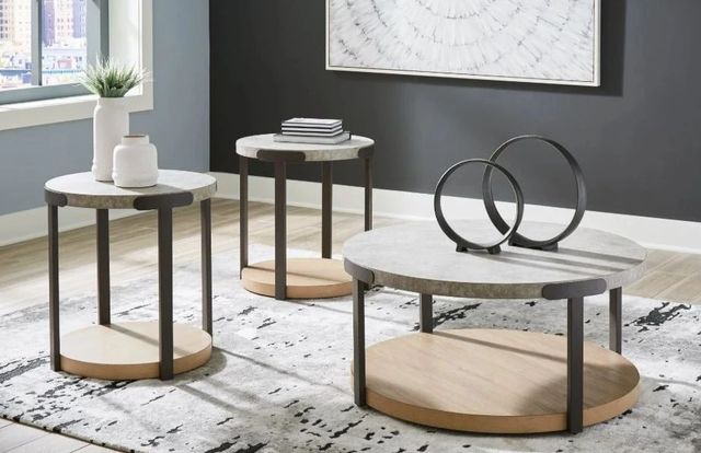 Signature Design by Ashley® Darthurst 3-Piece Gray Occational Table with Light Brown Base Set-2