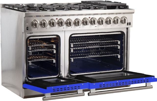 FORNO® Capriasca 48" Stainless Steel Pro Style Dual Fuel Range with Blue Door-3