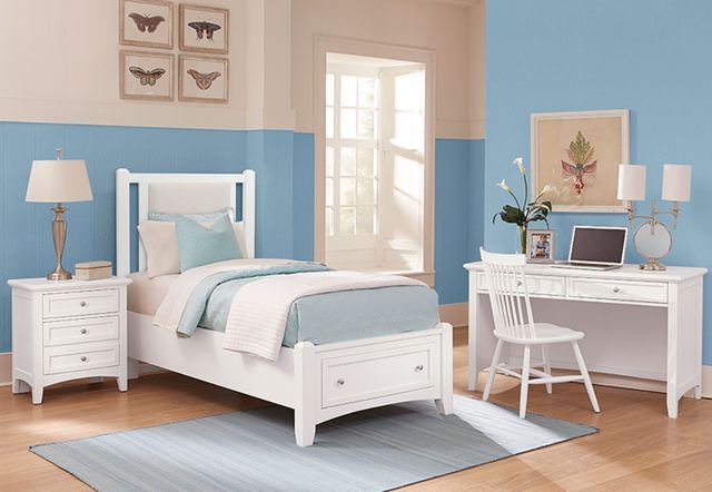 Vaughan-Bassett Bonanza Gray/White Twin Upholstered Panel Storage Bed-1