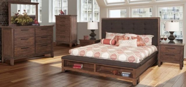 New Classic® Home Furnishings Cagney 4-Piece Chestnut Queen Panel Storage Bedroom Set-0