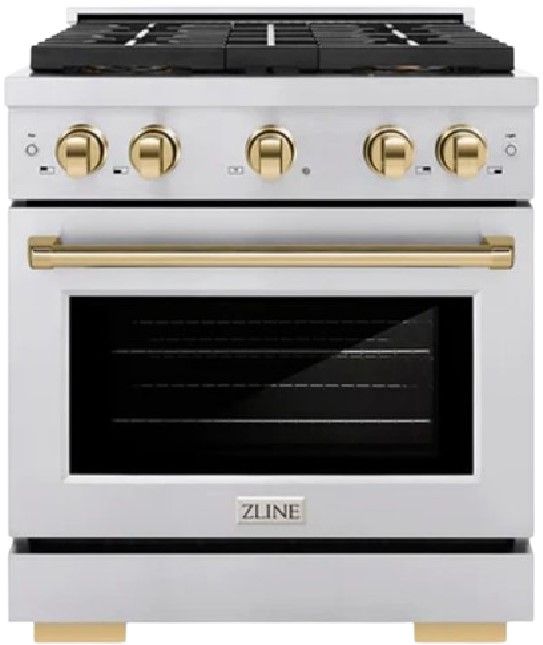 ZLINE Paramount 30" 4.2 cu. ft. Satin Stainless Steel Paramount Dual Fuel Range with 4 Burner DuoPro™ Cooktop and Electric Convection Oven with Champagne Bronze Accents-0