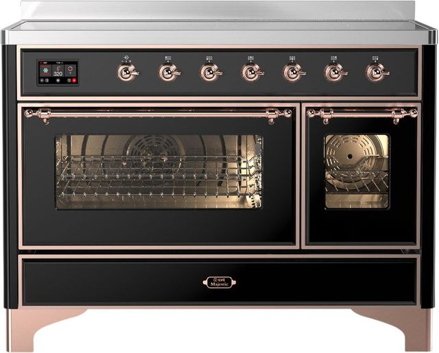 Ilve® Majestic III 48" Glossy Black Pro Style Induction Range with Triple Glass Door and Copper Trim-0