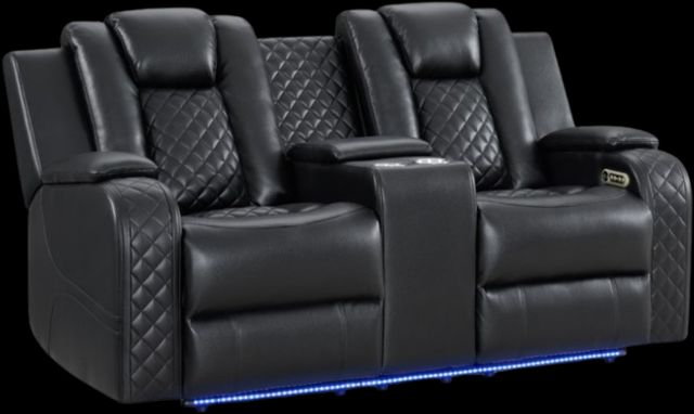 Elements International Carlo Pebble Black Power Motion Loveseat with Power Headrest-0
