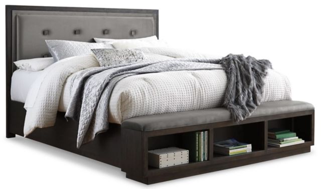 Signature Design by Ashley® Hyndell 5-Piece Dark Brown King Upholstered Panel Storage Bed Set-2