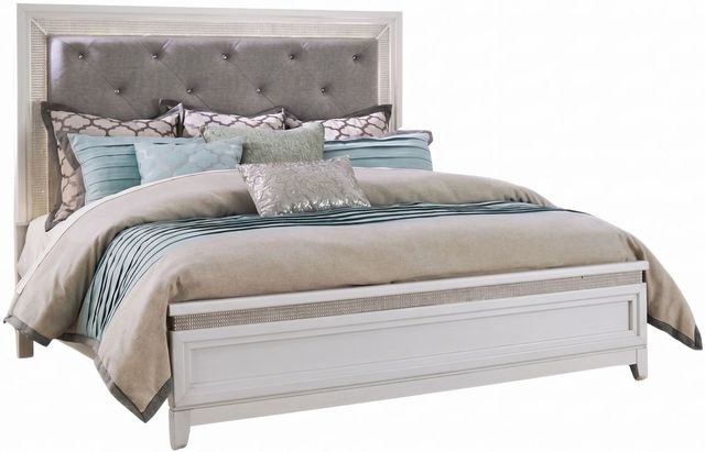Liberty Furniture Reflections 4-Piece Gray/Pearl White/Rhinestone California King Bedroom Set-1