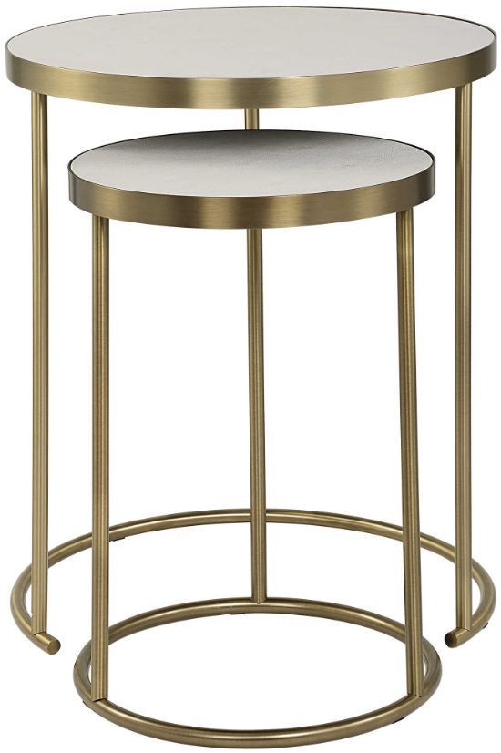 Uttermost® Aragon 2-Piece White Nesting Table with Brass Base Set-3