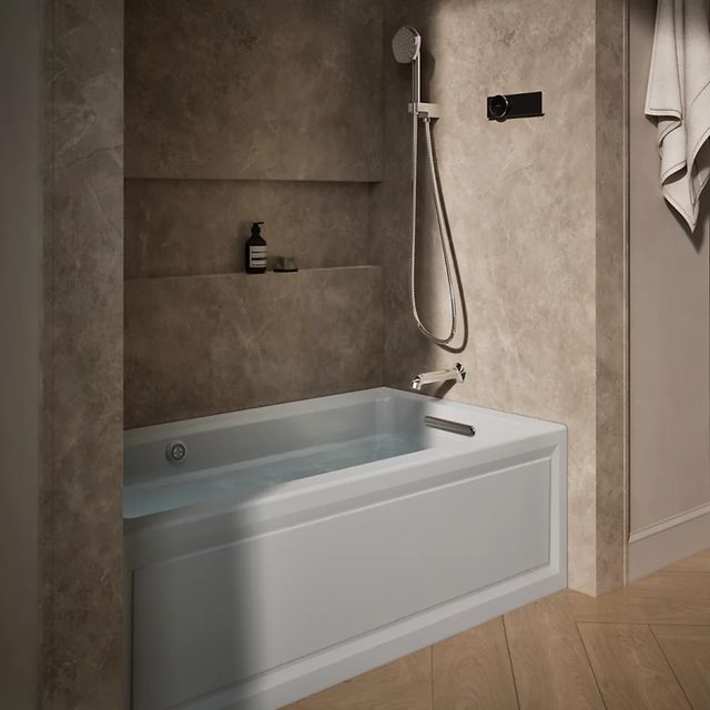 KOHLER® Archer® Ice Grey 60" x 32" Alcove Heated BubbleMassage™ Air Bath with Bask® Heated Surface-2