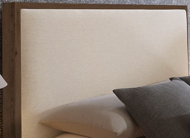 Vaughan-Bassett Lodge & Loft Dark Oak/Ivory Cream Upholstered King Panel Storage Bed-1