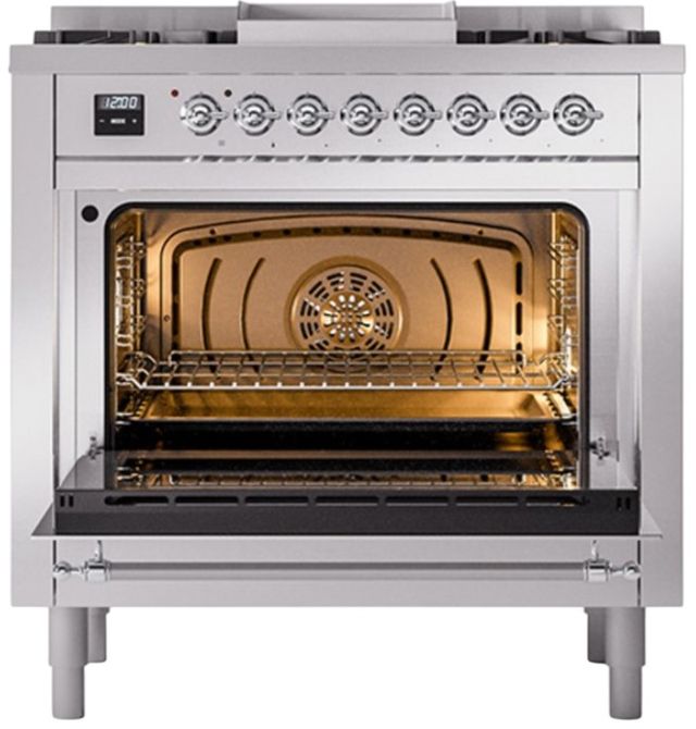 Ilve® Nostalgie II Noblesse 36'' Stainless Steel Pro Style Dual Fuel Range with Chrome Trim-2