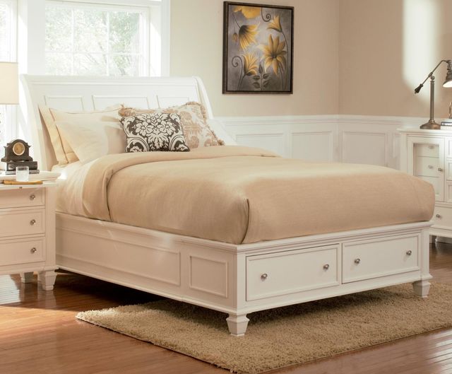 Coaster® Sandy Beach 4-Piece White Queen Sleigh Storage Bedroom Set-1