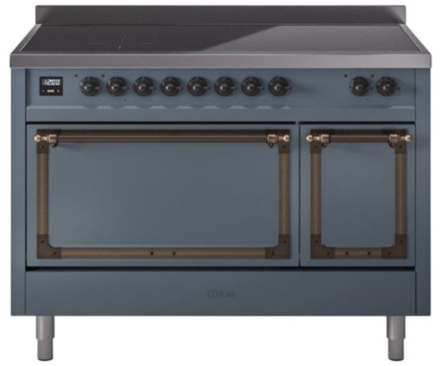 Ilve® Nostalgie II Noblesse 48'' Blue Gray Pro Style Induction Range with Burnished Trim-0