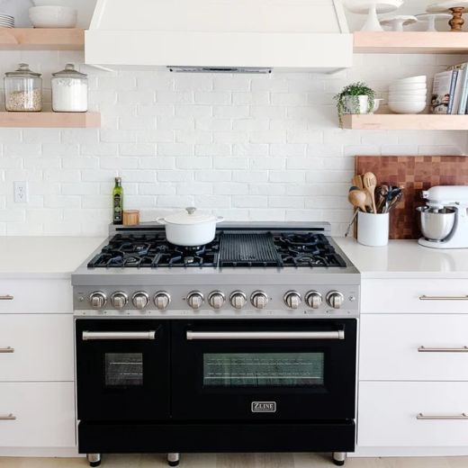 ZLINE 48" Stainless Steel Pro Style Dual Fuel Range with Black Matte Door-3