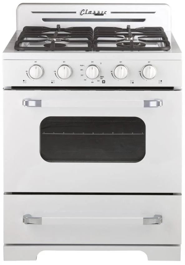 Unique Appliances 30" Marshmallow White Classic Retro Offgrid Freestanding Gas Range-0
