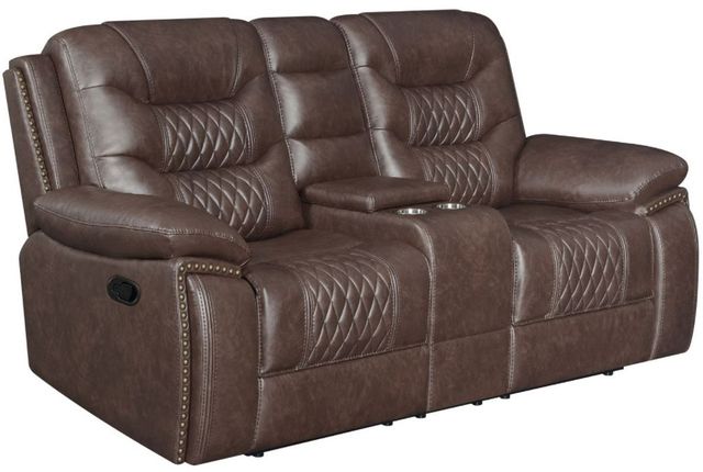 Coaster® Flamenco Brown Reclining Motion Tufted Upholstered Loveseat with Console-0