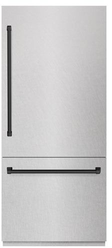 ZLINE 36 in. 19.8 Cu. Ft Satin Stainless Steel Built In Bottom Freezer Refrigerator with Matte Black Accents