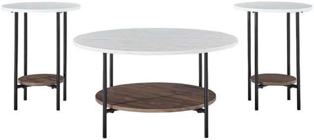 Signature Design by Ashley® Wrenwich 3-Piece Brown/White Occasional Table with Black Base Set-1