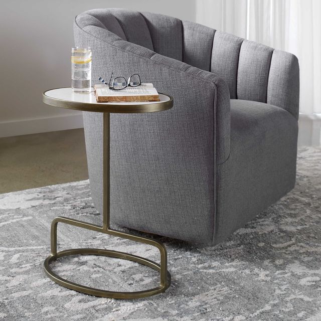 Uttermost® Jessenia White Accent Table with Antiqued Brushed Gold Base-1