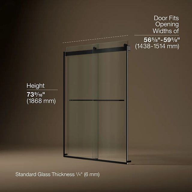 KOHLER Levity® Matte Black 74" x 57" - 60" Sliding Shower Door-2