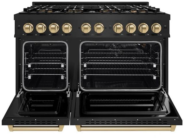 ZLINE Autograph Edition 48" 6.7 cu. ft. Classic Gas Range with 8 Burner DuoPro™ Cooktop and Dual Ovens in Black Stainless Steel and Champagne Bronze Accents-1