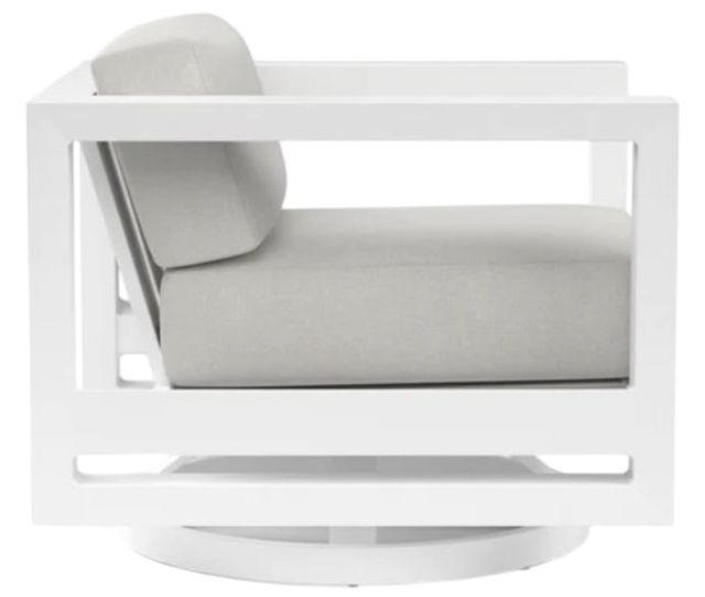 Sunset West Newport Satin White Aluminum Swivel Outdoor Club Chair with Cast Silver Cushion-1