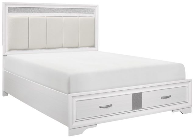 Homelegance® Luster Silver Glitter/White Upholstered Queen Storage Platform Bed-0