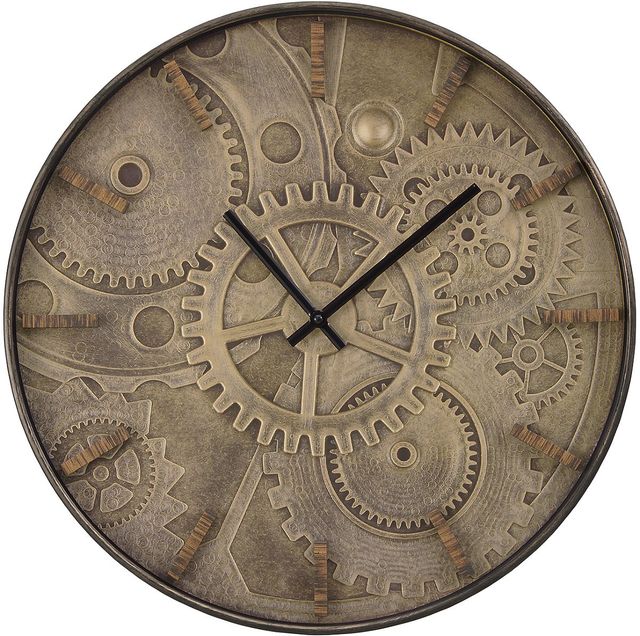 Monarch Specialties Inc. Brown 20" Round Wall Clock with Roman Numerals on Gear Mechanism Background-0
