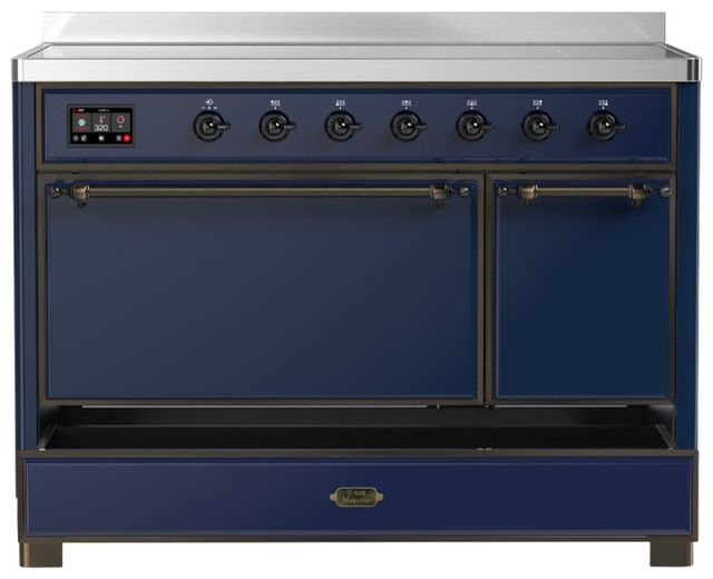 Ilve® Majestic III 48" Midnight Blue Pro Style Induction Range with Solid Door and Burnished Trim-2