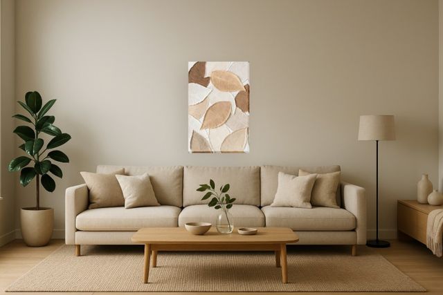 Classy Living Organic Neutral Harmony Textured Leaf Wall Art-1