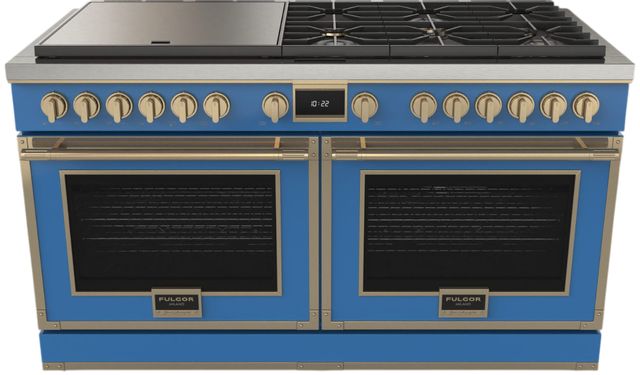 Fulgor Milano® Evoque 400 Series 60" RAL Pro Style Dual Fuel Hybrid Range with Brushed Brass Trim -2