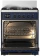 Ilve® Majestic III 30" Midnight Blue Pro Style Dual Fuel Liquid Propane Range with 5 Black Brass Burners and Burnished Trim-1