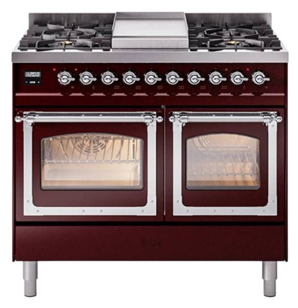 Ilve® Nostalgie II Noblesse 40'' Burgundy Pro Style Dual Fuel Range with Chrome Trim-0