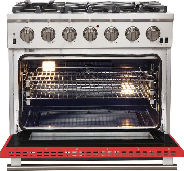 FORNO® Capriasca 36" Stainless Steel Pro Style Gas Range with Red Door-2