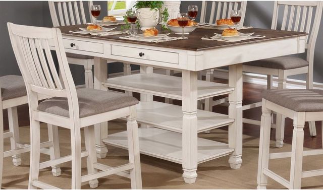 Mazin Furniture Nesbitt Antique White Counter Height Dining Table with Oak Top -3