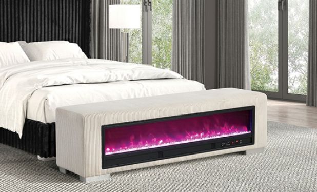 Furniture of America® Elnath Beige Bench with Visual Wood Log Fireplace-1