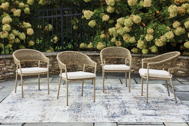 Signature Design by Ashley® Ocean Park 4-Piece Beige Aluminum/Fabric Outdoor Dining Arm Chair-1