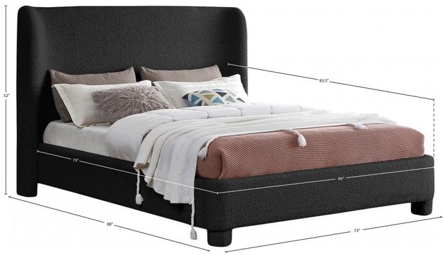 Meridian Furniture Penny Black Queen Boucle Fabric Upholstered Panel Bed-3