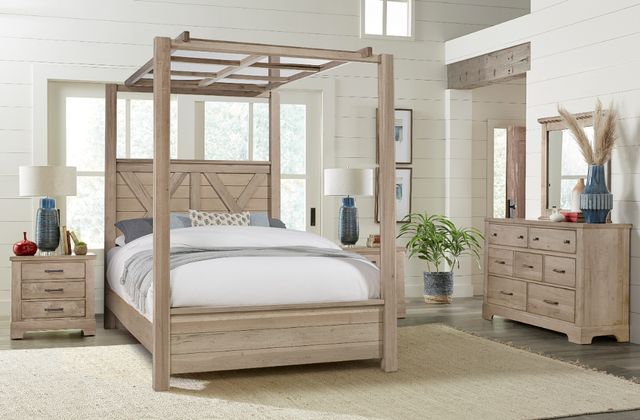 Artisan & Post by Vaughan-Bassett Cool Rustic Clear Maple King Mirrored Canopy Bed-1