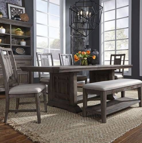 Liberty Furniture Artisan Prairie 6-Piece Aged Oak Trestle Table Set-0