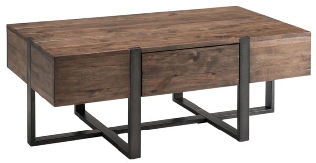Magnussen Home® Prescott Rustic Honey Condo Cocktail Table with Metal Base -0