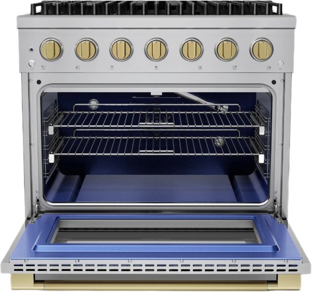 Hauslane HausPro Range 36" Stainless Steel Pro-Style Gas Range with Satin Brass Knobs-2