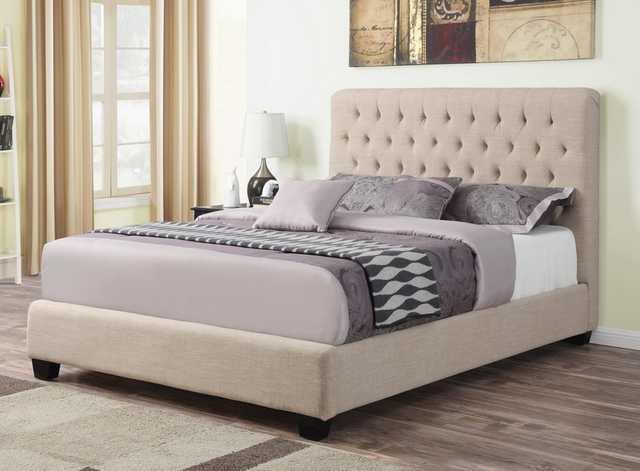Coaster® Chloe Oatmeal Eastern King Upholstered Bed-1