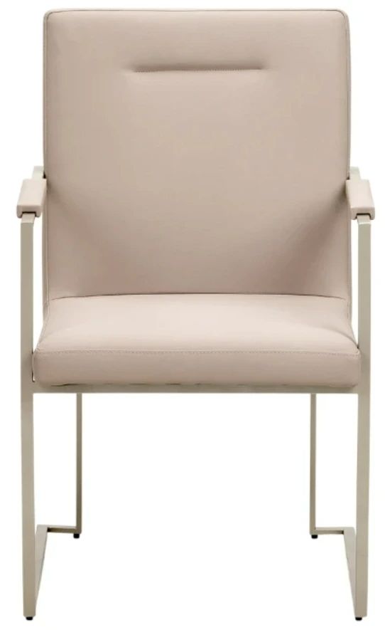 Michael Amini® Marin Brushed Stainless Steel/Greige Dining Arm Chair-2