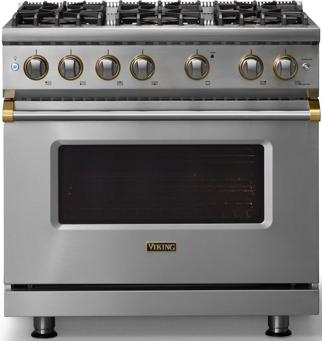 Viking® 5 Series 36" Stainless Steel Pro Style Gas (LP) Range with Brushed Brass Trim-3